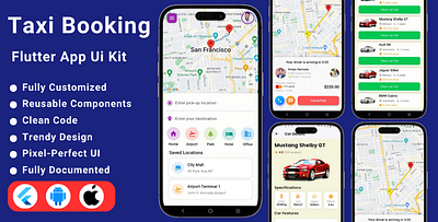 Taxi Booking Flutter App UI Kit | Flutter Taxi App UI Template flutter template flutter ui kit uber taxi app ui ui kit