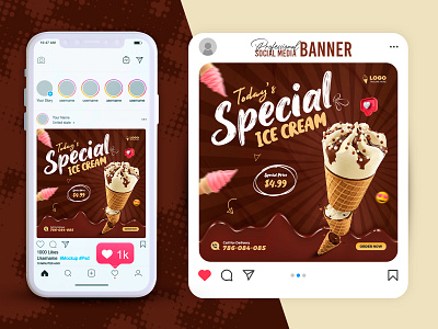 Ice Cream Social Media Post Design Template sunset