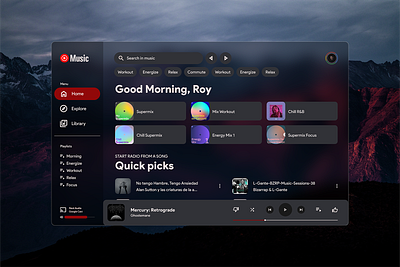 YouTube Music UI Redesign app branding design desktop fluent glass graphic design macos material material design music typography ui windows