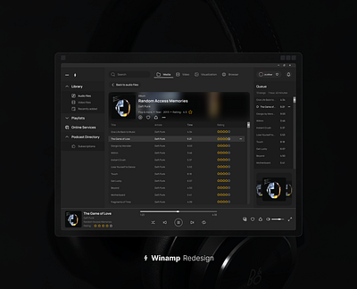 Winamp (Big Bento skin) redesign branding dashboard design desktop figma music music player music ui redesign ui ui design user interface winamp