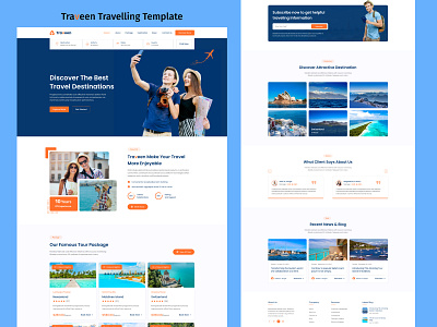 Traveen Travelling UI Figma Template branding illustration landing page traveen travel travelling typography ui uiux design vector web design website