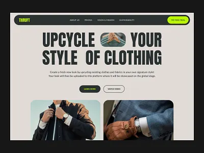 Thruft - Website Concept bold typography clothing brand contemporary fashion concept learning simple uiux unique upcycle clothing user interface design website concept website design