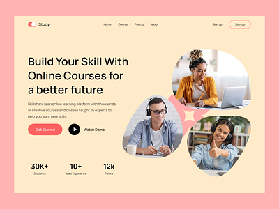 Online course landing page e learning education website landing page online class online course study ui design web design