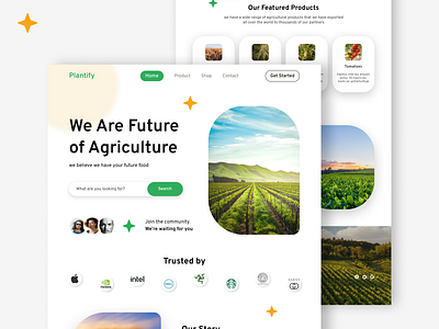 Plantify web ui agriculture branding contact me dribbble farm farming field figma food future home homepage plants startup ui uiux user interface web ui website