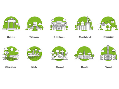 Cities of Iran city green icon illustration iran tehran