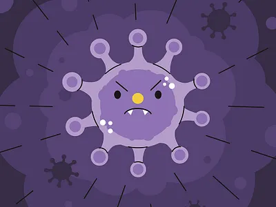 Angry purple coronavirus 2d branding cartoon character coronavirus covid 19 cute design flat funny graphic graphic design illustration medicine science vector virus