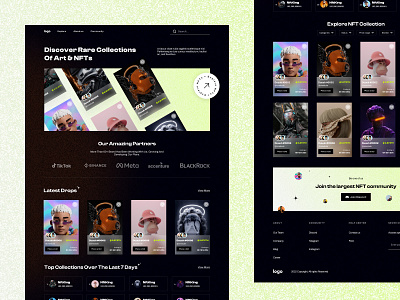 NFT MARKETPLACE LANDING PAGE clean crypto dark mode design landing page nft ui uidesign user experience user interface ux web design