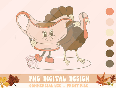 Hand Drawn Gravy and Turkey mascot illustrat cartoon character design color cute digital painting drawing mascot