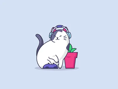 Gamer Cat Illustration animal illustration cat cat icon cat illustration cat logo game illustration gamer icon illustration