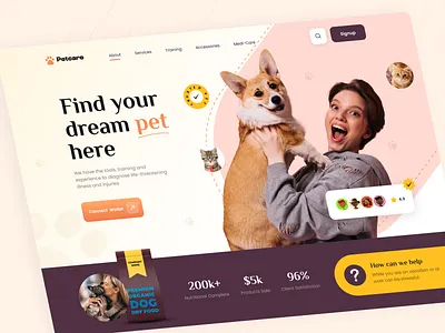 Pet Care Landing Page app branding cat app dog app flat design graphic design illustration landing page minimal mockup pet pet app pet care ui uidesign website