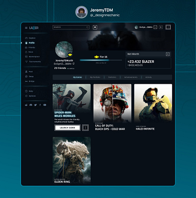 Profile page for Web3 Gaming Ecosystem case study design gamefi gaming product design ui ux web3