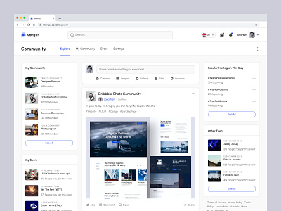 Merger - Community Platform chat clean community design explore group discussion landing page messages network profile sharing web social media timeline web webdesign website