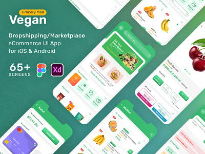 Vegan - Grocery Mall for Dropshipping & Marketplaces - Figma, Xd app branding dropshipping ecommerce figma fiverr graphic design graphics design grocery illustration logo mall marketplace seller panel ui vegan webzeel xd