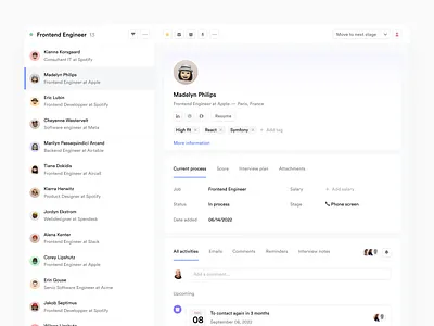 Talent Profile revamp action bar candidat comment hr interview plan job list process profile social talent timeline user