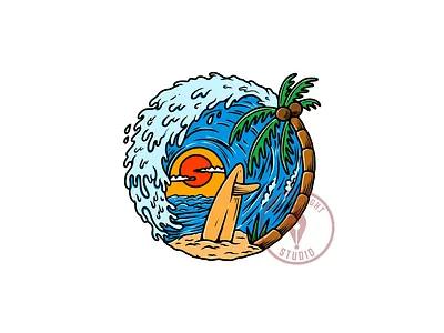 Wave design illustration ocean palm island procreate resort surf surfing surfung board wave