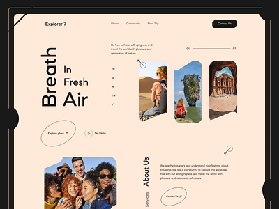 Explorer 7 Travel Agency Website Design. business community company creativedesign designconcept designinspiration explorer freelancer freshair graphic design landingpage minimal newpost travelagency travellers trip uiuxdesigner webdesign worldwide