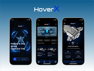 Drone App darkmodeui drone droneapp droneenthusiasts dronelovers droneshopping droneworld elegantdesign hightech hoverx mobileappdesign mobileappui neonui sleekdesign smartshopping techaesthetic techdesign techgadgets techstore ui