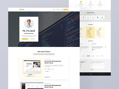 Vock - Creative Personal Portfolio Free Figma Template cv cv design developer echotemplate free template minimalist personal project portfolio landing page portfolio website resume resume clean resume template website website theme