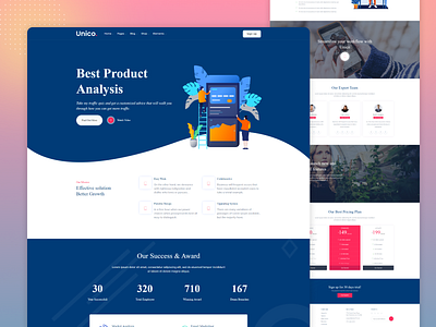 Unico - Product Analysis Web Design agency app landing business corporate creative design digital marketing illustration logo marketing modern portfolio saas saas theme seo software theme startup startup theme ui ux