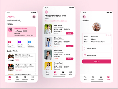 SheSupport - Mental Health App digital design mental health mobile design product design ui ux women empowerment