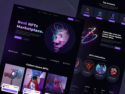 NextGen – Free NFT Marketplace Figma Website Design crypto design free figma template free website template nft nft marketplace nft website design ui web design webdesign website concept website design