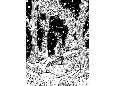 Inktober 05 - Flame (black and white) animals art artist book calendar design digital digital art fairy tale graphics illustration illustrator inctober inctober2022 magic merch postcard print