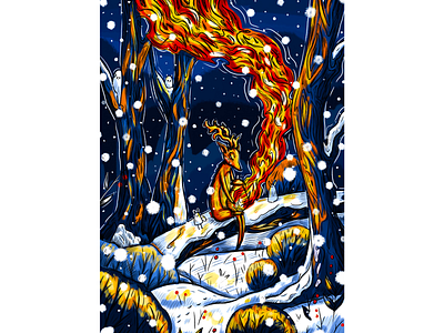 Inktober 05 - Flame (color) animals art artist book calendar challenge design digital digital art graphics illustration illustrator inctober inctober2022 magic merch postcard print winter