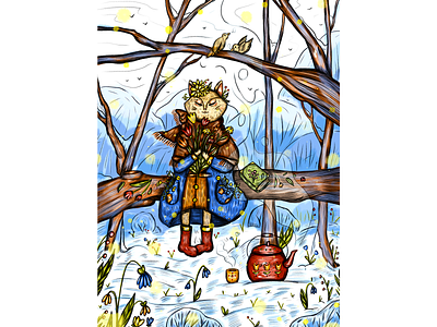 Inktober 06 - Bouquet (color) animals art artist calendar cat childrens illustration design digital digital art fairy tale graphics illustration illustrator inctober inctober2022 magic merch print spring