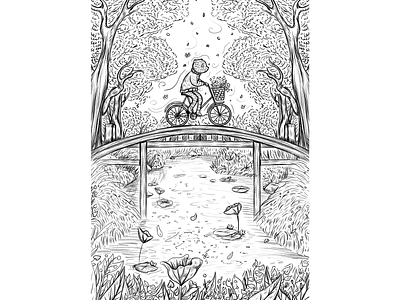 Inktober 07 - Trip (black and white) animals art artist bear calendar childrens illustration digital digital art fairy tale graphics illustration illustrator inctober inctober2022 magic merch postcard print publishing house spring