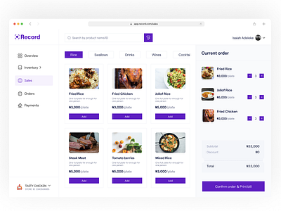 Restaurant Point of Sales System(POS) design ui ux web