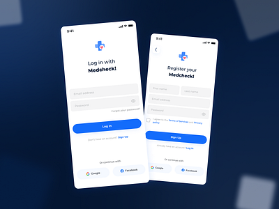 Log In & Register Screens - Medical App app basic blue log in medical mobile mobile app register screen screens sign in sign up ui ui design