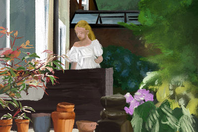 Girl in the garden art set digital painting foliage garden girl oil painting painting