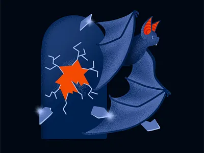 3/31 Bat bat broken broken window flat flat illustration fragments illustration inktober inktober 2022 night procreate window