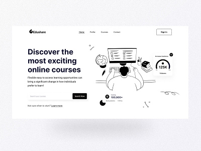 E-learning academy Black & White landing page application black white course e learning edtech education hero page learning platform platform product design sas student visual design web