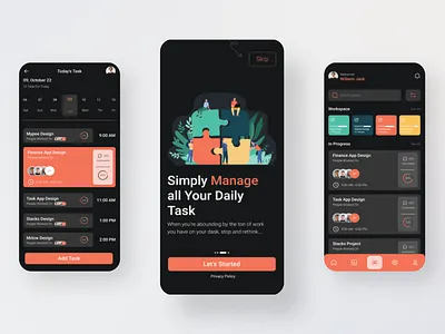 Task Management App Design checklist dark mobile app mobile design onboarding productivity project management reminder app schedule app task app task management app task manager todo app todo list todo list app ui uiux ux