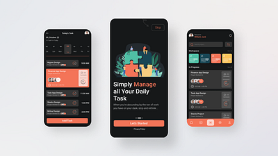 Task Management App Design checklist dark mobile app mobile design onboarding productivity project management reminder app schedule app task app task management app task manager todo app todo list todo list app ui uiux ux