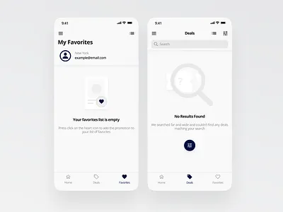 Empty States: eCommerce App account app apple cart clean data design ecommerce empty state error filters interface ios minimal profile results search shop ui ux