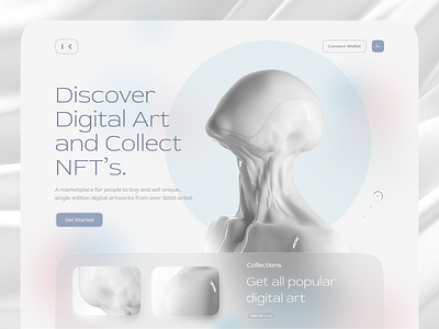 NFT Marketplace Landing Page 3d art bitcoin blender cryptoart cryptocurrency design fututristic illustration interface landing page nft token ui uiux ux web design website design