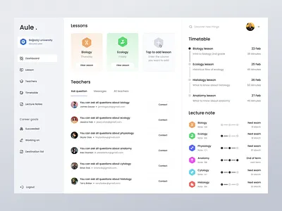 Aule. - Course Dashboard clean college course dashboard e learning education figma homework lesson online course online education study teaching timetable ui university user interface ux web web app
