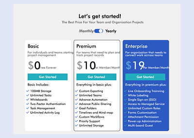 Pricing page design dashboard design pricing page pricing page design project management ui website design