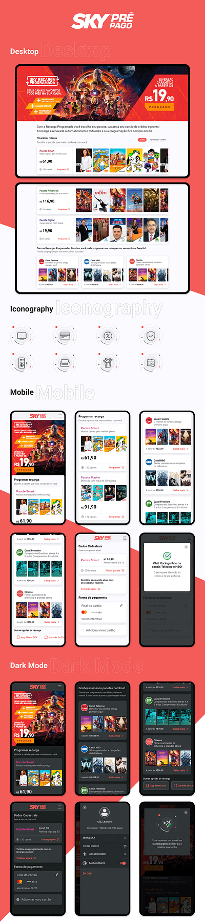 Sky Pré Pago - Mobile and Desktop product design ui ux