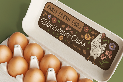 Blackwater Oaks Farm chicken egg carton farm farm brand farm fresh eggs farm logo floral graphic design logo design oaks visual identity