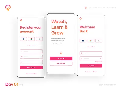 Day 001 - Sign in/Register | 100 Days Design Challenge 100 days animation app design challenge dailyui design figma ideate interactions login prototyping register signin signup ui ui design user experience user interface ux web design
