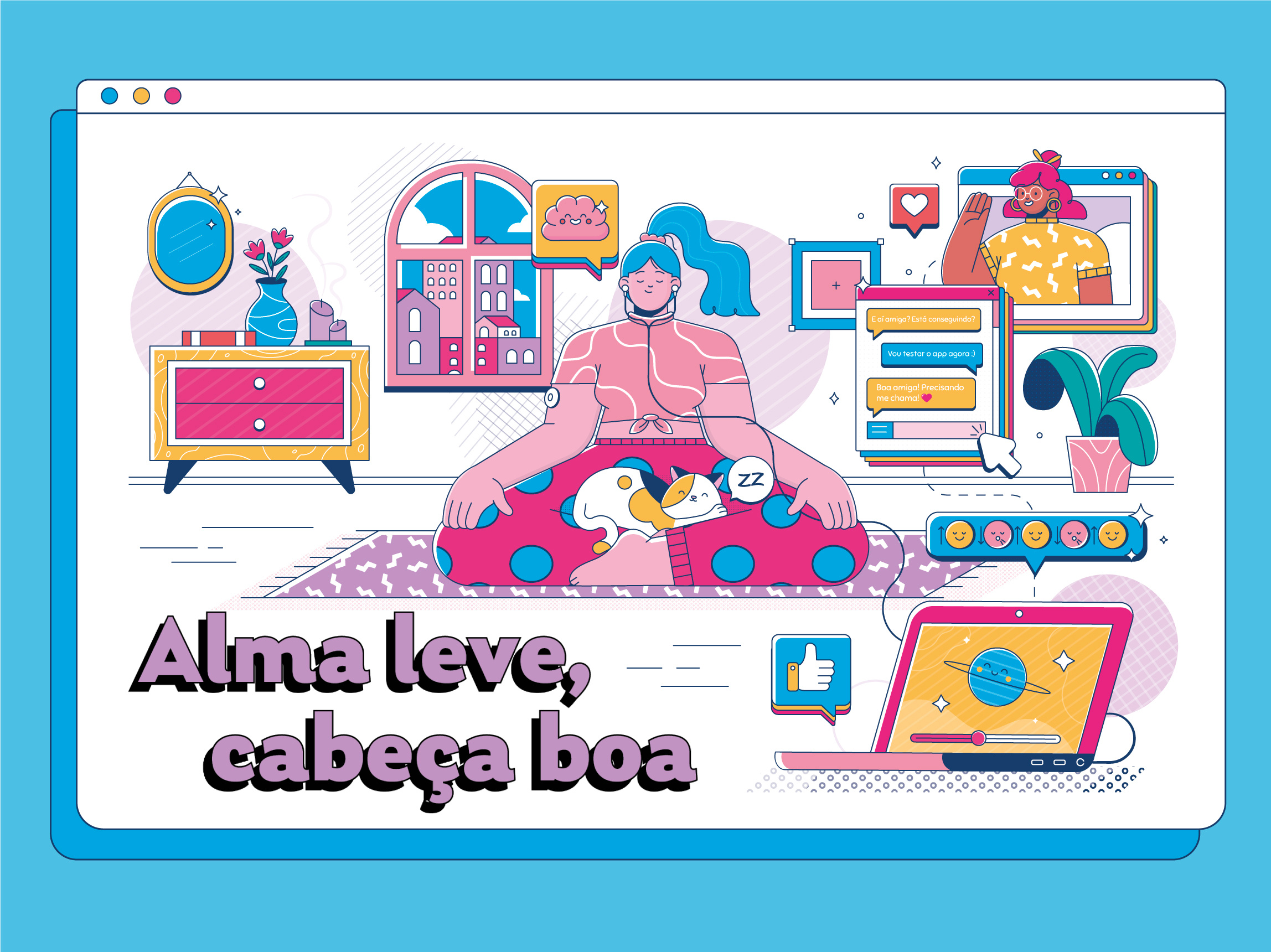 Light soul, healthy mind 💪🧠 2d art calendar character design covid protection editorial illustration empowerment flat guided meditation illustration meditation meditation app mental health mental illness mindfulness social project vaccination vaccine vector