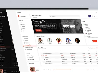 Web App: Redesigned 'Winamp' music app desktop ui web
