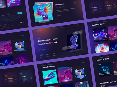 NFT Studio Landing Page 3d animation app bitcoin blockchain branding design futurustic graphic design landing logo marketplae motion graphics movadex nft ui website