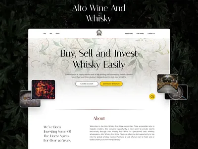 Website Design: Alto Wine And Whisky alcohol ancient branding design finance green hero illustration investment landing page minimal old sections simple traditional ui ux vector whisky wine