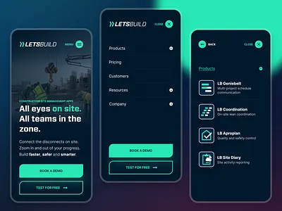 Construction SaaS Mobile Navigation adobe xd design menu mobile mobile design mobile menu mockup design navigation ui ux web design website