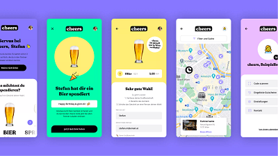 Cheers! From product vision to functional app in record time alcohol app design beer bold colors branding colorful colorful brand digital marketing digital mvp drinks gastronomy mobile application night life ottakringer ui user experience user interface design ux web development web engineering