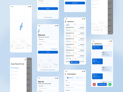 Energy Bidding App app background bidding blue chat design energy login mobile power request sidemenu splash thunderbolt ui ux